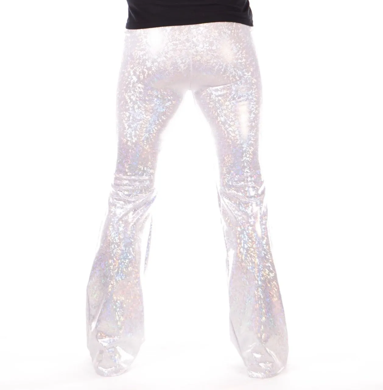 / Funstigators Festival Clothing: Men's Holographic Flared Disco Legging Pants - Made in USA