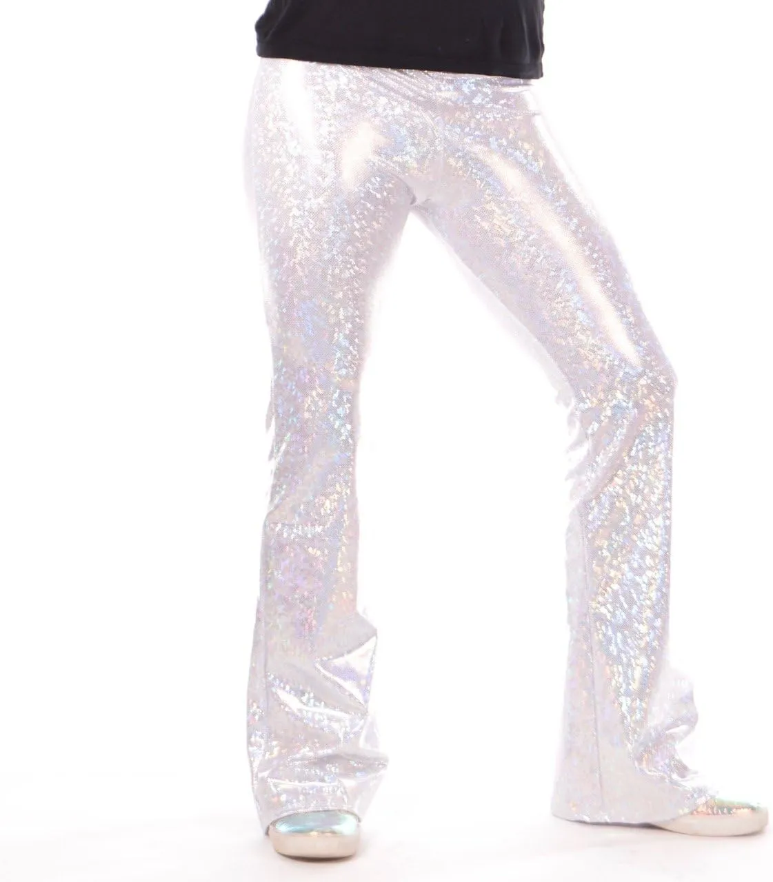 / Funstigators Festival Clothing: Men's Holographic Flared Disco Legging Pants - Made in USA