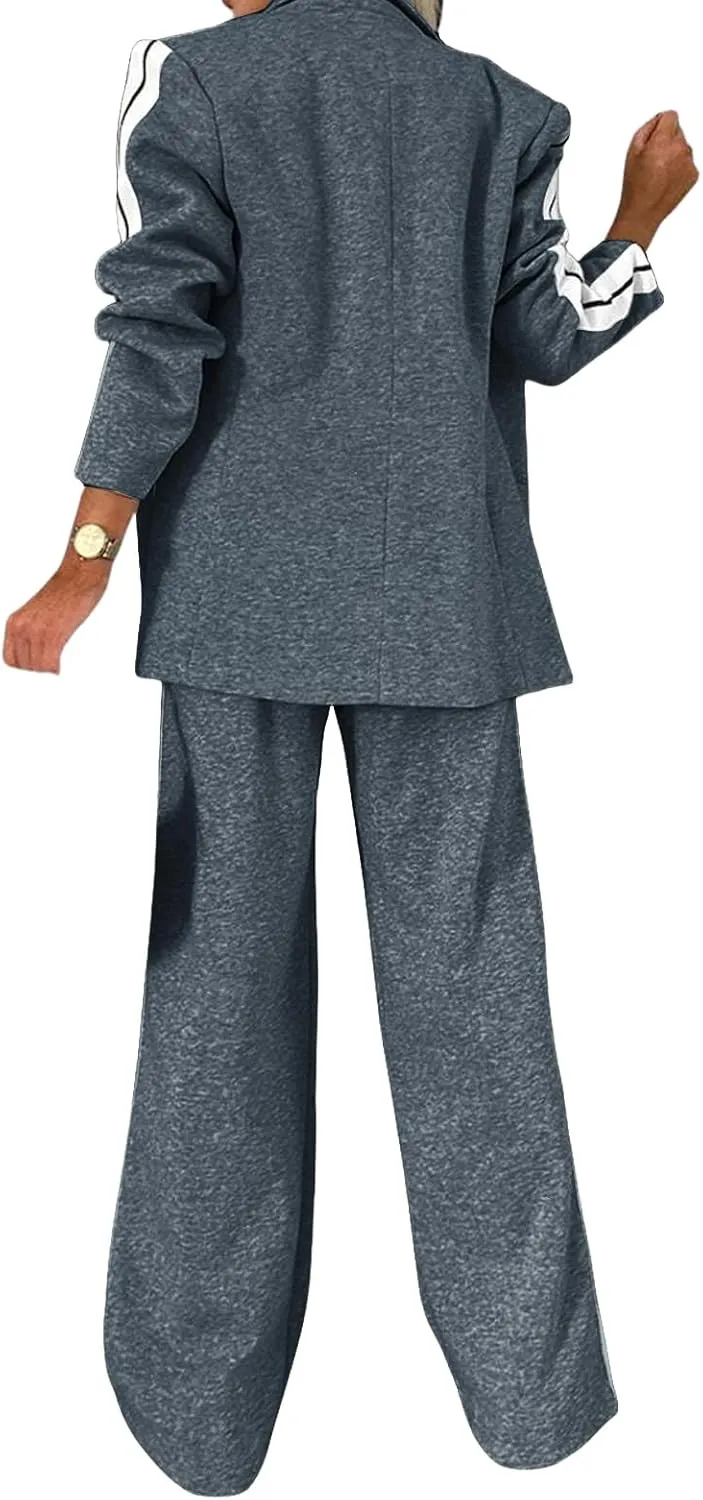 2 Piece Blazer Outfits for Women Comfy Oversized Jacket Wide Leg Pants Suits Notch Lapel Casual Business Dressy Sets
