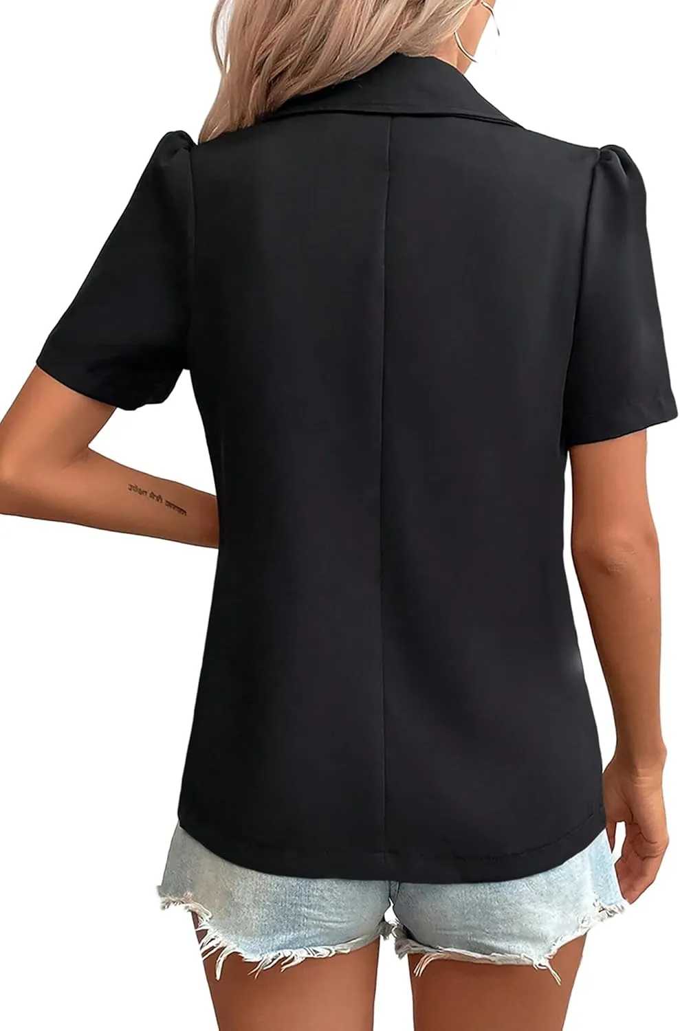 2024 Summer Womens Short Puff Sleeve Fully Lined Blazer Double Breasted Lightweight Casual Office Jackets