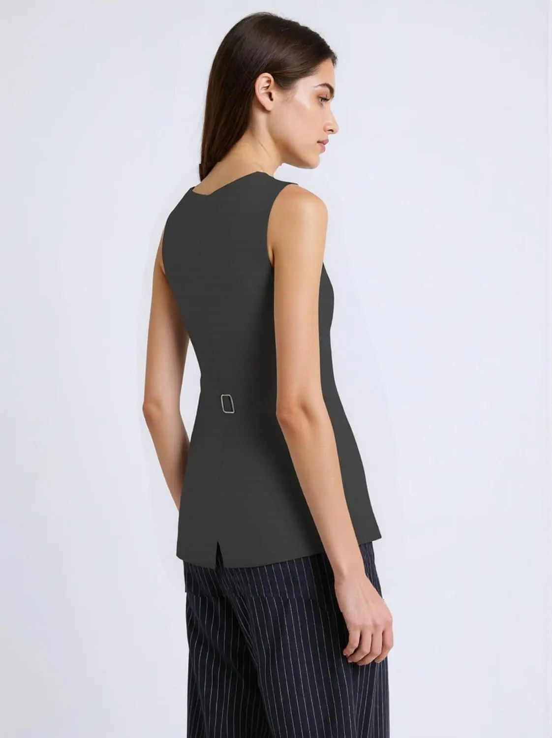 2025 Women's Summer Linen Vest Blazer Long Y2K Lightweight Fully-Lined Fashion Casual Jackets Tops Pockets