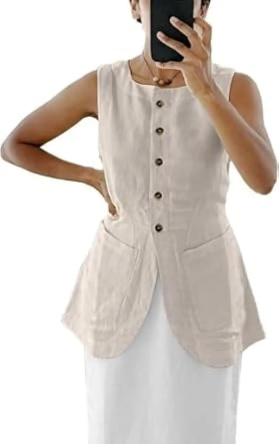 2025 Women's Summer Linen Vest Blazer Long Y2K Lightweight Fully-Lined Fashion Casual Jackets Tops Pockets