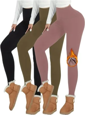 3 Pack Fleece Lined Leggings Women -Warm Winter Yoga Pants for Women Thermal Running Workout Leggings