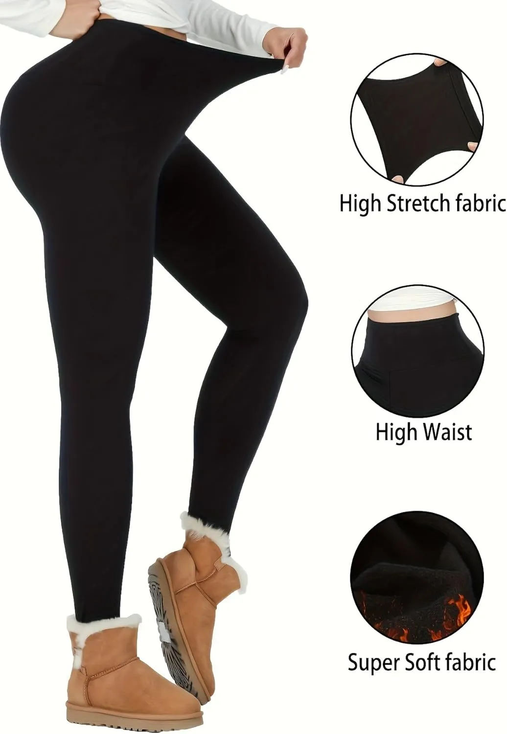 3 Pack Fleece Lined Leggings Women -Warm Winter Yoga Pants for Women Thermal Running Workout Leggings