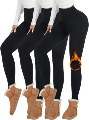 3 Pack Fleece Lined Leggings Women -Warm Winter Yoga Pants for Women Thermal Running Workout Leggings
