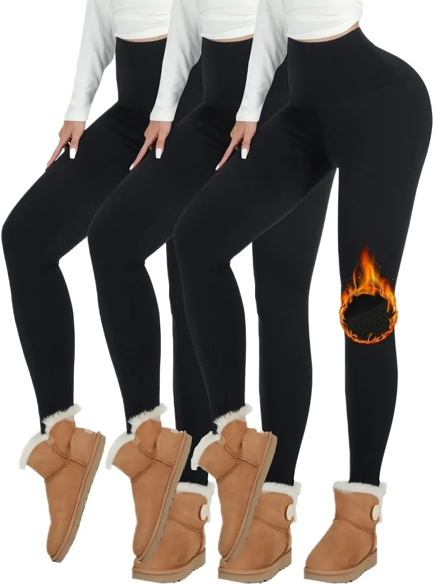 3 Pack Fleece Lined Leggings Women -Warm Winter Yoga Pants for Women Thermal Running Workout Leggings