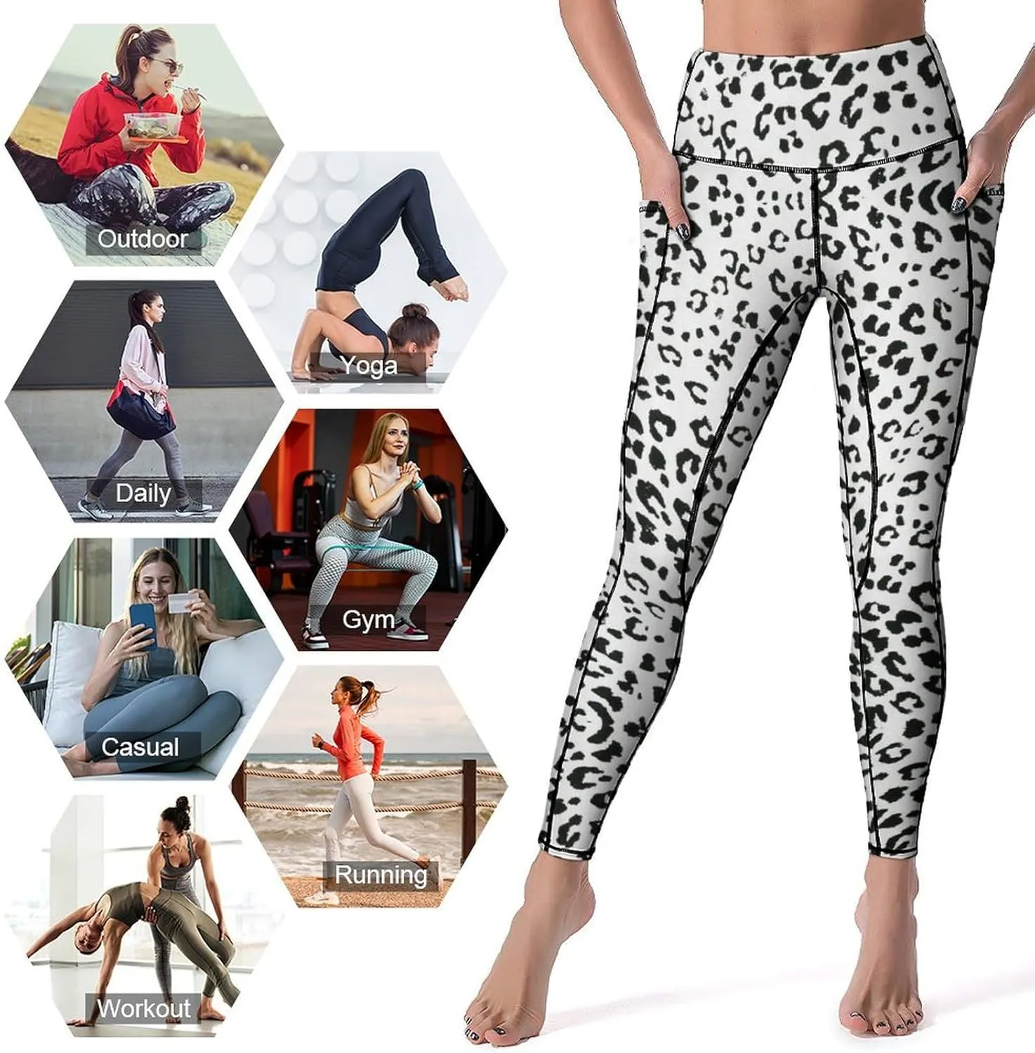 Abstract Flame Yoga Pants High Waist with Pockets Tummy Control Workout Running Leggings for Women