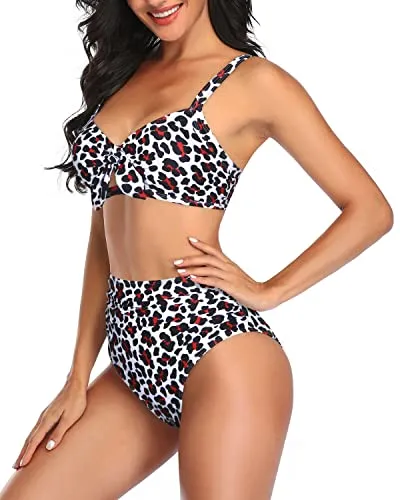 Adjustable Spaghetti Straps Bikini Set For Women Bathing Suits-White Leopard