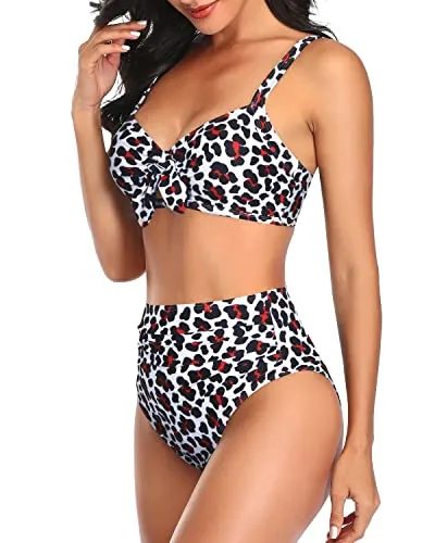 Adjustable Spaghetti Straps Bikini Set For Women Bathing Suits-White Leopard