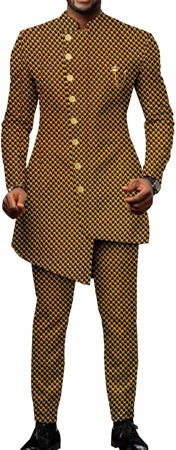 African Clothes for Couples Men Single Breasted Fit Jackets Matching Bazin Riche Dashiki Print Dresses Trench Coats