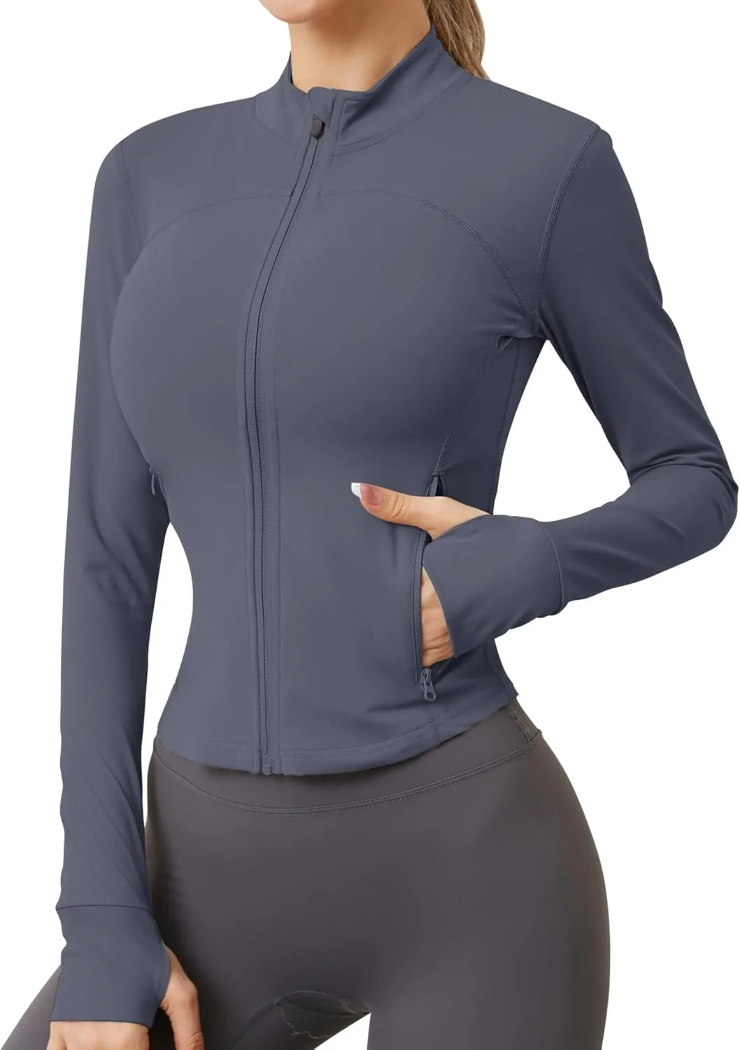 AKEWEI Womens Zip Up Workout Jackets Lightweight Athletic Slim Fit Track Jacket with Inner and Outer Pockets and Thumb Holes