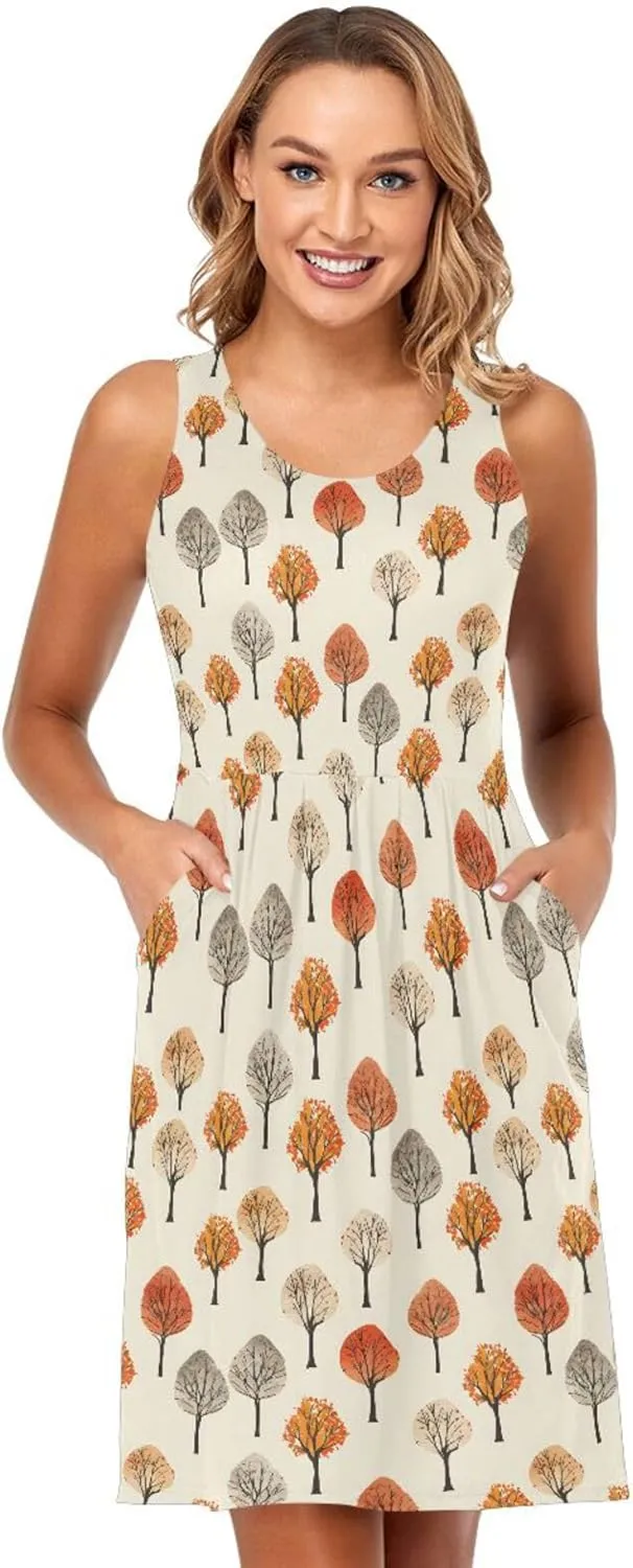 ALAZA Cute Capybara Water Lily Women's Summer Dress Sun Dress Sleeveless with Pockets