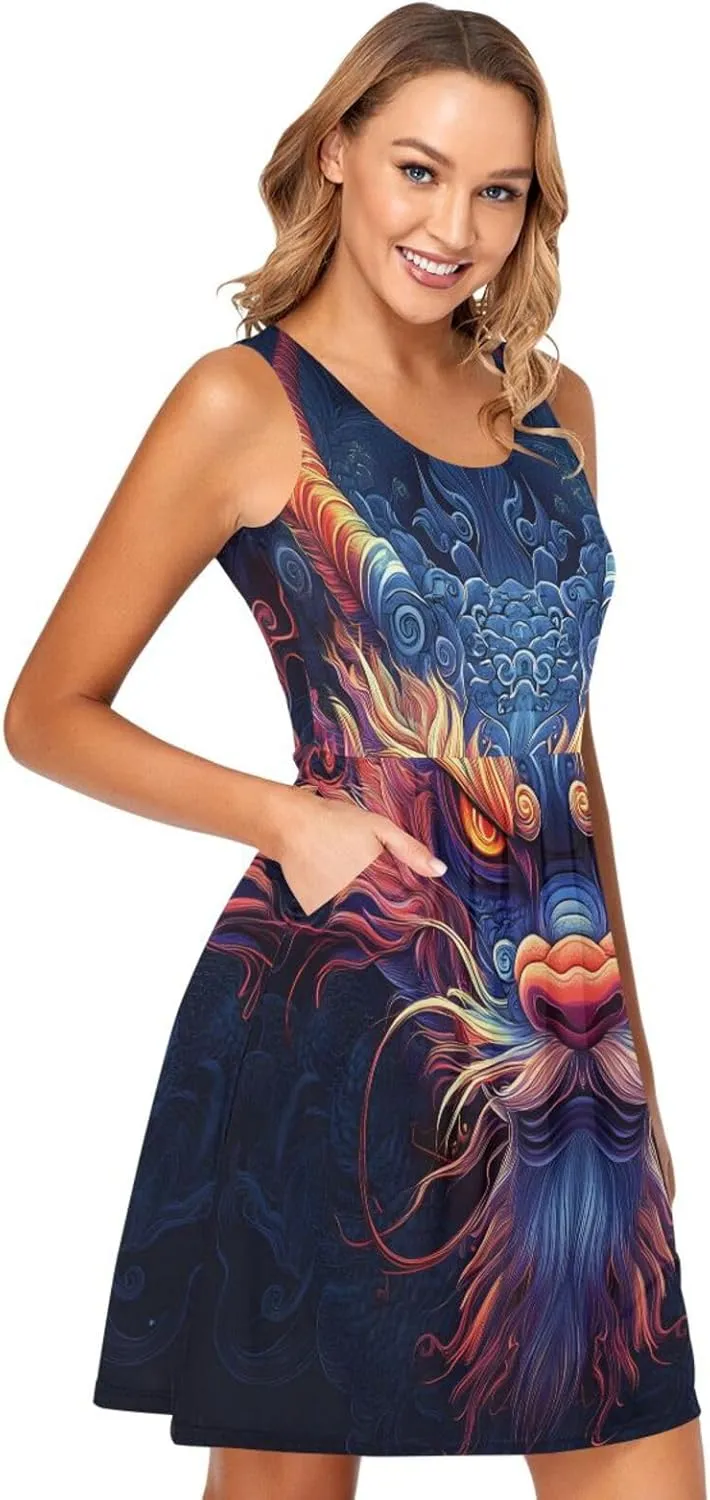 ALAZA Cute Capybara Water Lily Women's Summer Dress Sun Dress Sleeveless with Pockets