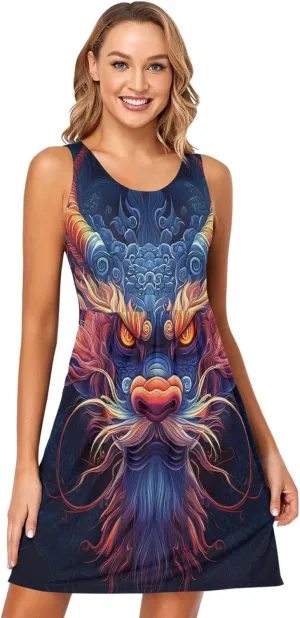 ALAZA Cute Capybara Water Lily Women's Summer Dress Sun Dress Sleeveless with Pockets