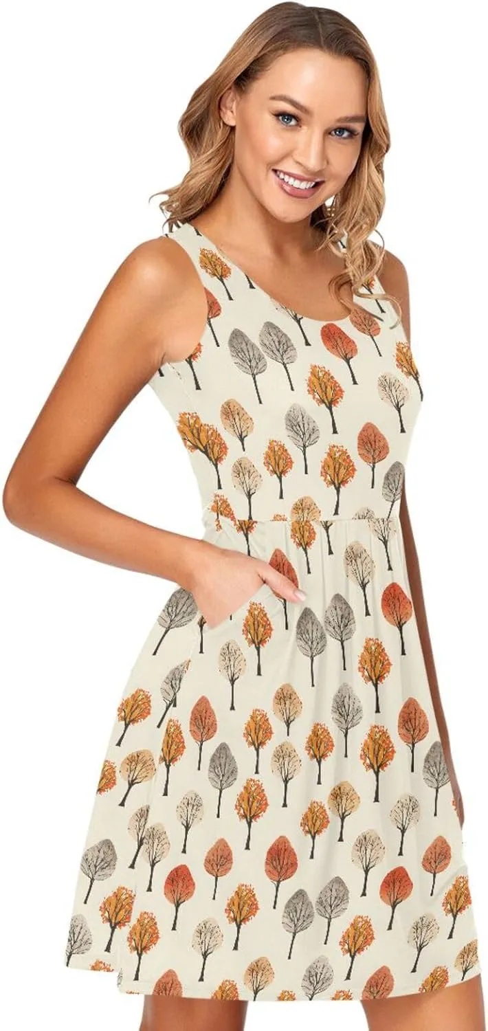 ALAZA Cute Capybara Water Lily Women's Summer Dress Sun Dress Sleeveless with Pockets