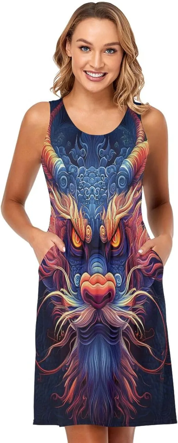 ALAZA Cute Capybara Water Lily Women's Summer Dress Sun Dress Sleeveless with Pockets