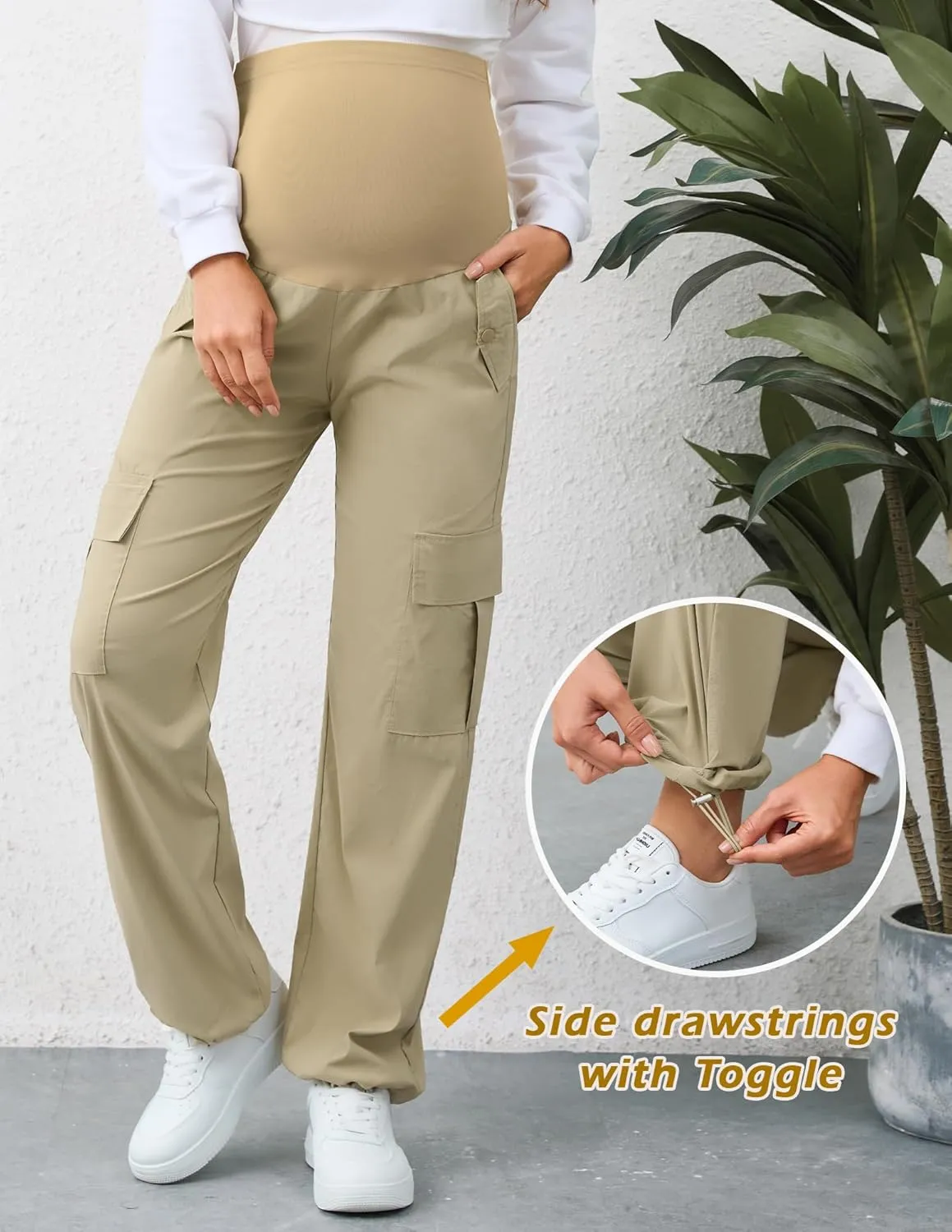 AMPOSH Women's Maternity Cargo Pants with 6 Pockets Quick-Dry Pregnancy Hiking Pants
