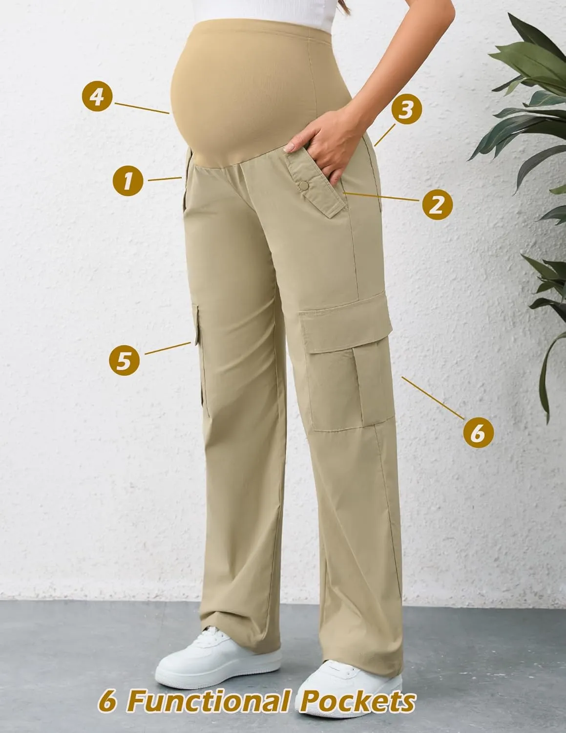 AMPOSH Women's Maternity Cargo Pants with 6 Pockets Quick-Dry Pregnancy Hiking Pants