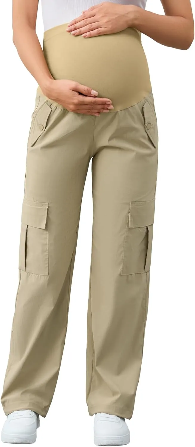 AMPOSH Women's Maternity Cargo Pants with 6 Pockets Quick-Dry Pregnancy Hiking Pants