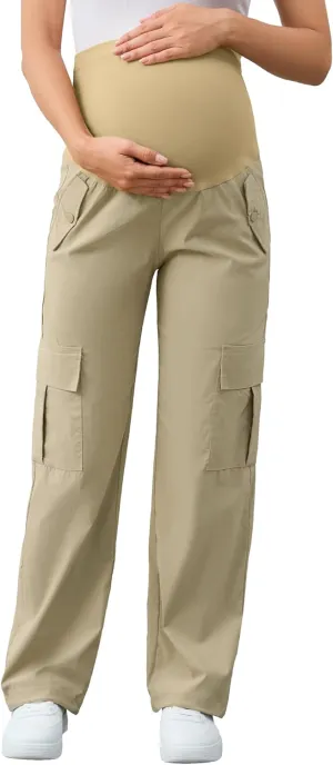 AMPOSH Women's Maternity Cargo Pants with 6 Pockets Quick-Dry Pregnancy Hiking Pants