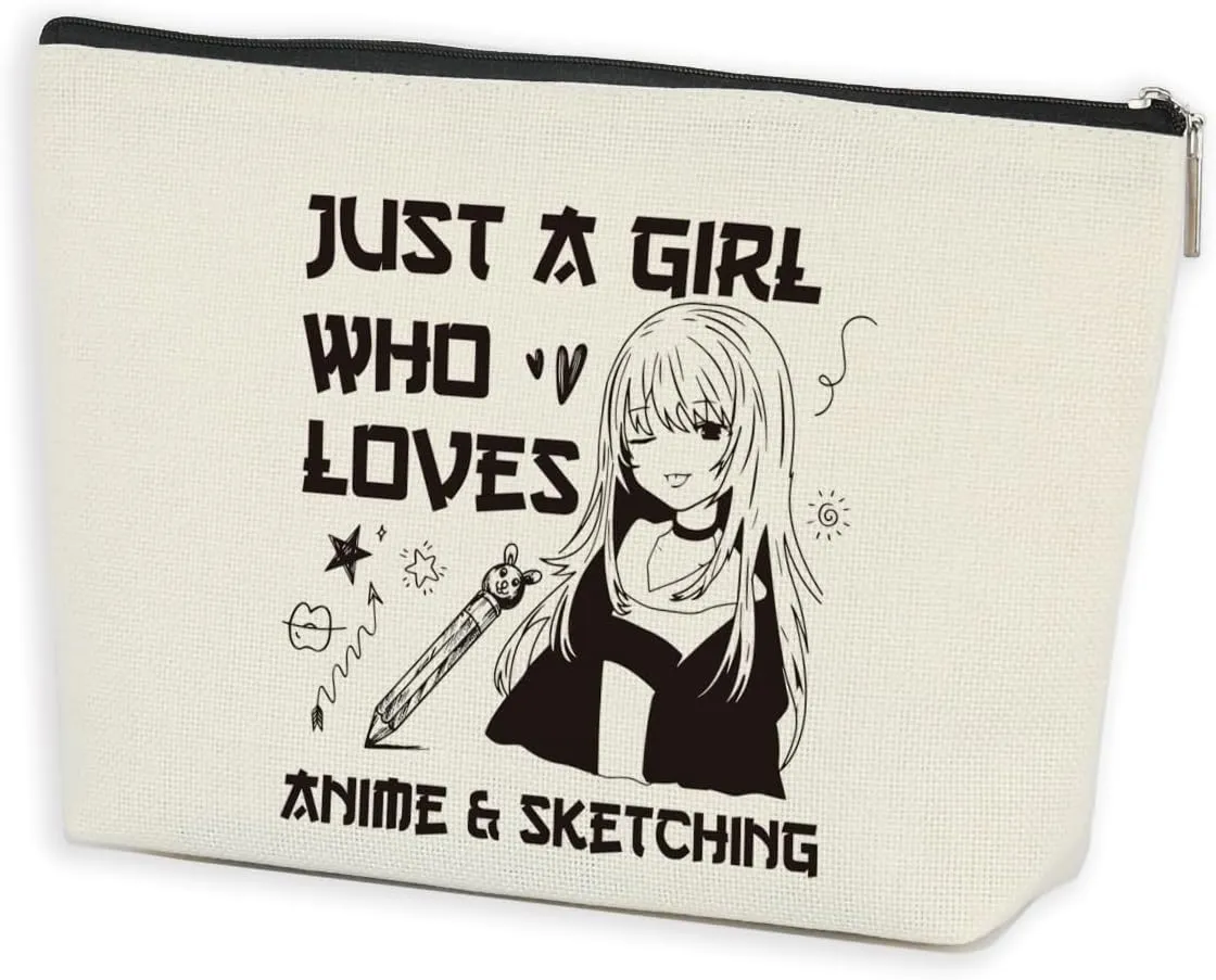 Anime Gifts Kawaii Makeup Bag Anime Stuff Sketching lovers Lined Cosmetic Bag Anime Merch Japanese Gifts for Women Girls Anime Lovers Fans Daughter Best Friends Sisters Birthday Travel Toiletry Bag