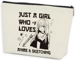 Anime Gifts Kawaii Makeup Bag Anime Stuff Sketching lovers Lined Cosmetic Bag Anime Merch Japanese Gifts for Women Girls Anime Lovers Fans Daughter Best Friends Sisters Birthday Travel Toiletry Bag