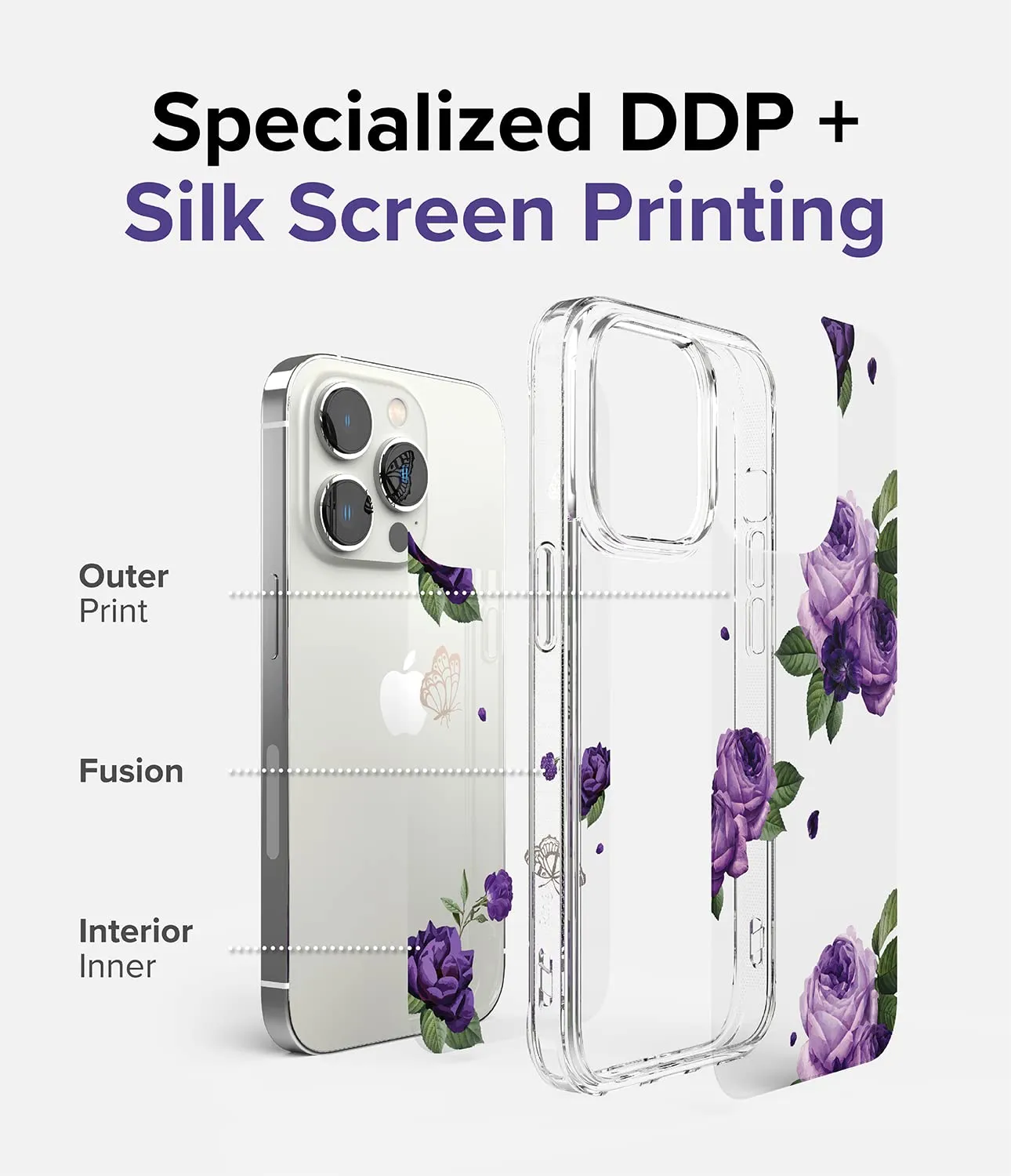 Apple iPhone 14 Pro Max Back Cover Case | Fusion Design - Purple Rose