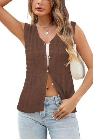 Arach&Cloz Womens Sweater Vest Tops 2025 Summer Knit V Neck Cardigan Sleeveless Button Textured Business Casual Outfits