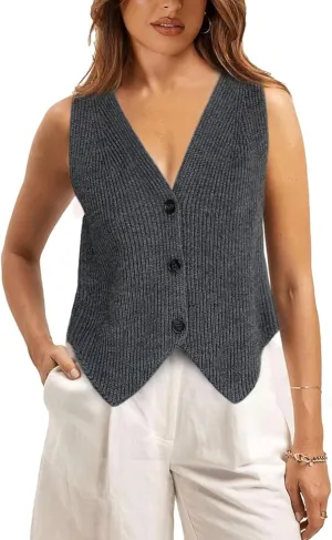 Athlisan Womens Casual V Neck Sweater Vest Sleeveless Button Down Knit Cardigan Vest Tank Tops