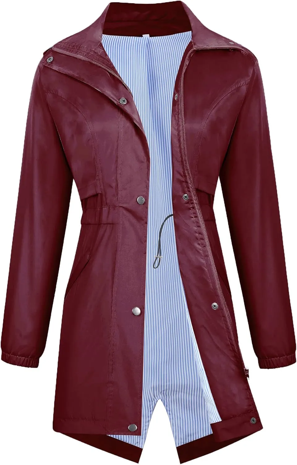 Avoogue Womens Raincoats Waterproof Cinch Waist Breathable All Weather Jacket Long