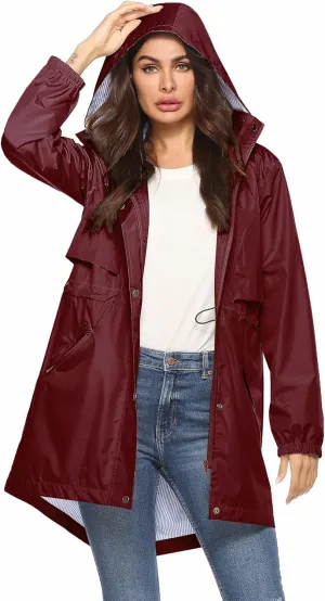 Avoogue Womens Raincoats Waterproof Cinch Waist Breathable All Weather Jacket Long