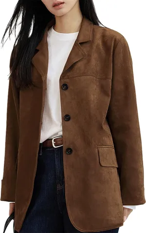 Babalet Women's Faux Suede Blazer Jacket 2024 Fall Fashion Outfits Oversized Casual Coat