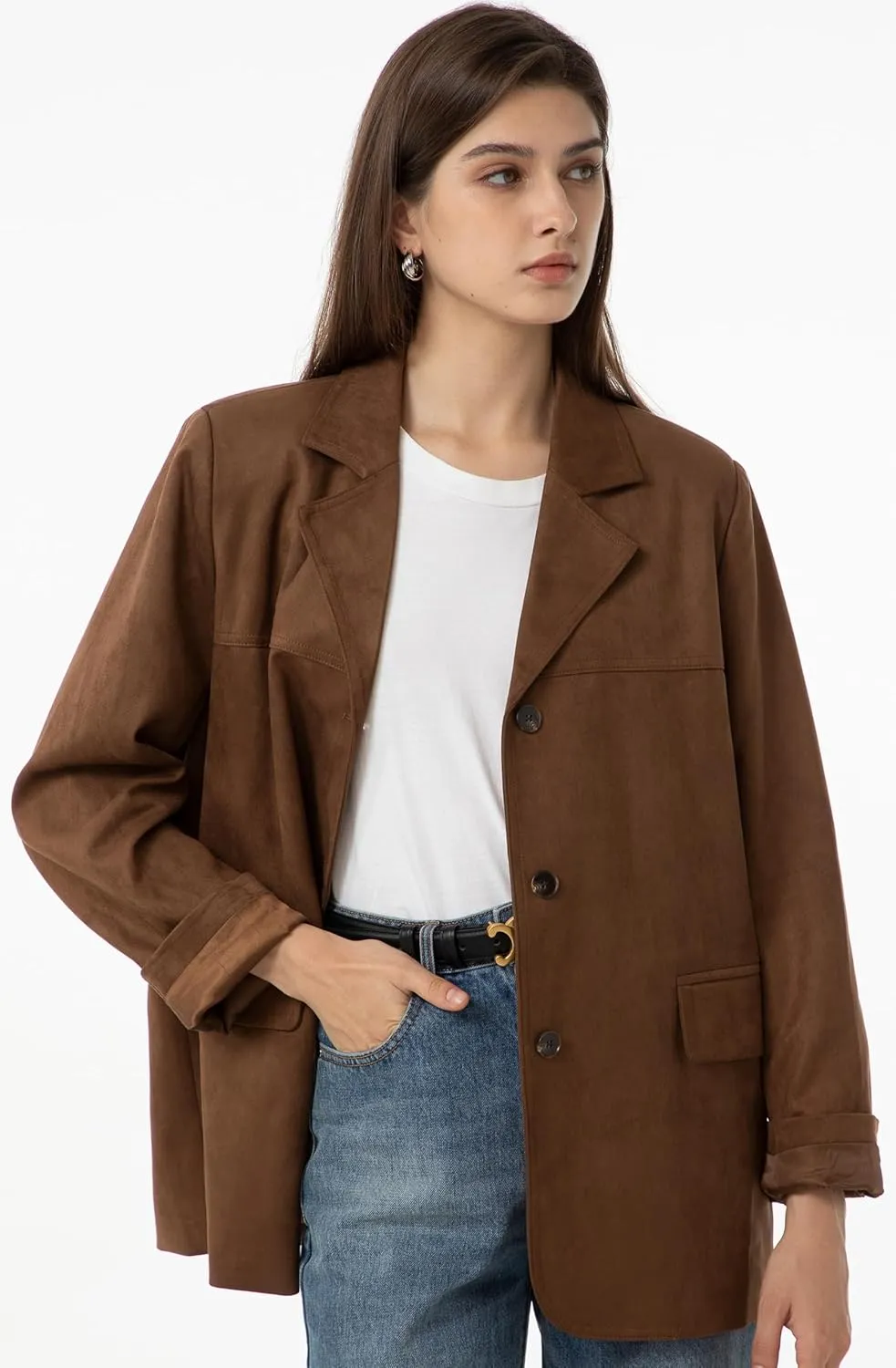 Babalet Women's Faux Suede Blazer Jacket 2024 Fall Fashion Outfits Oversized Casual Coat