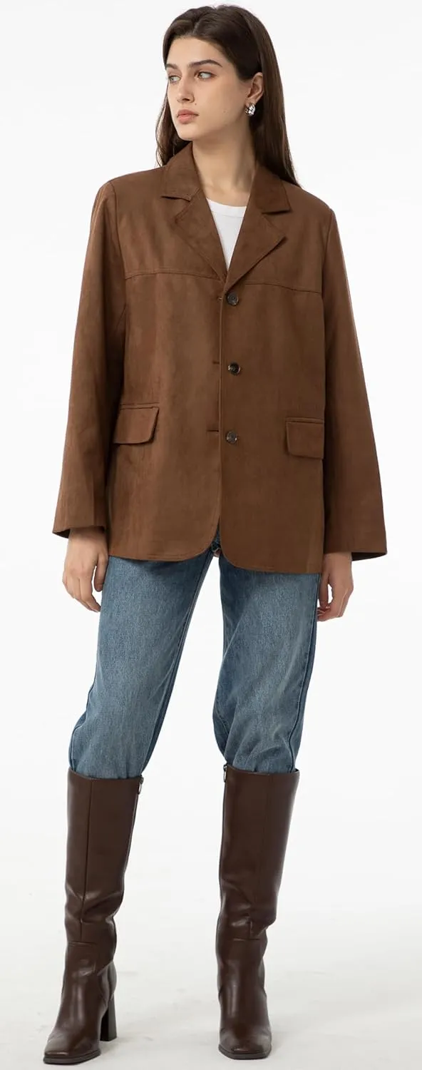 Babalet Women's Faux Suede Blazer Jacket 2024 Fall Fashion Outfits Oversized Casual Coat