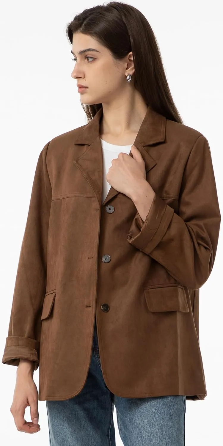 Babalet Women's Faux Suede Blazer Jacket 2024 Fall Fashion Outfits Oversized Casual Coat