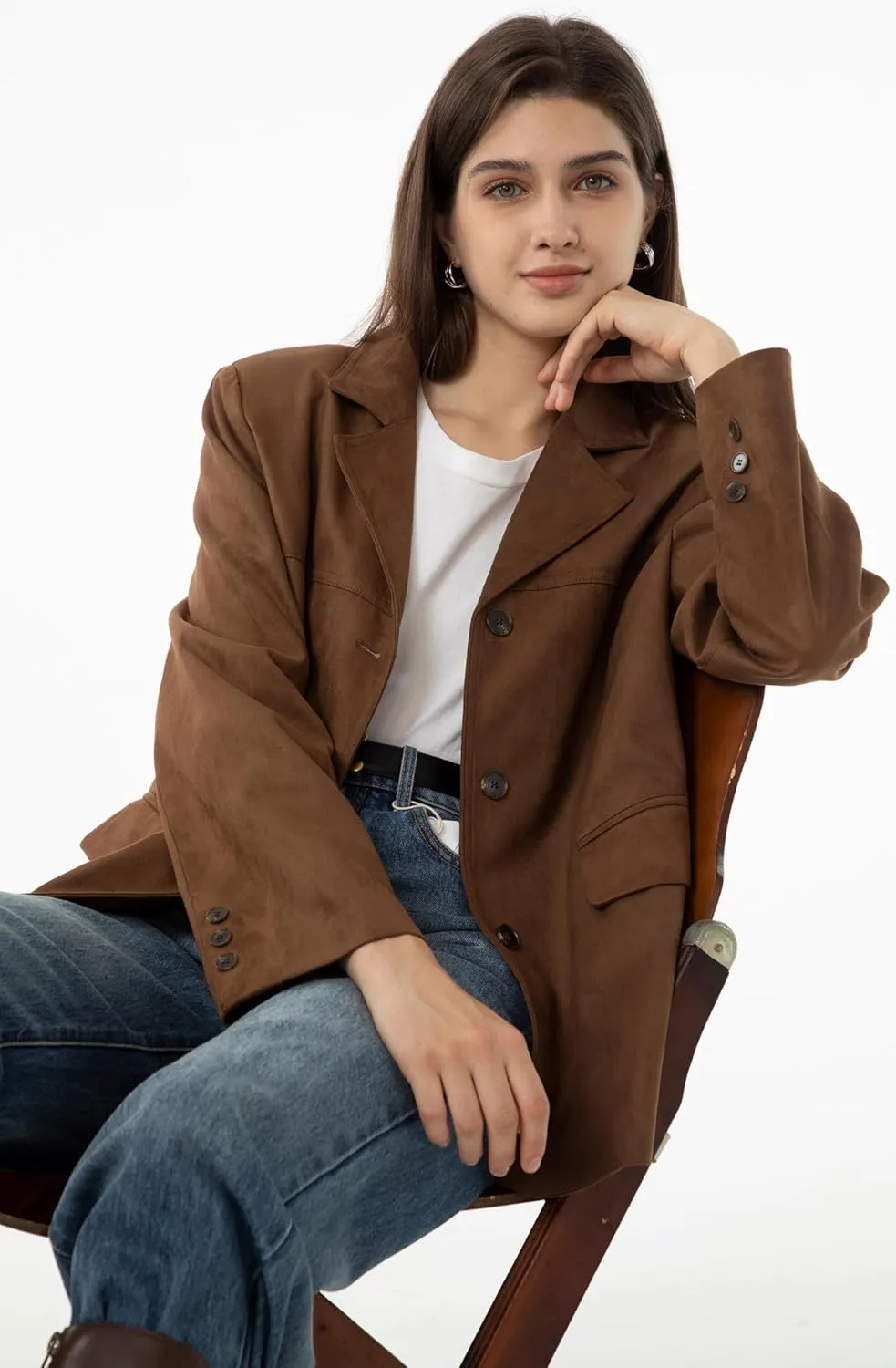 Babalet Women's Faux Suede Blazer Jacket 2024 Fall Fashion Outfits Oversized Casual Coat