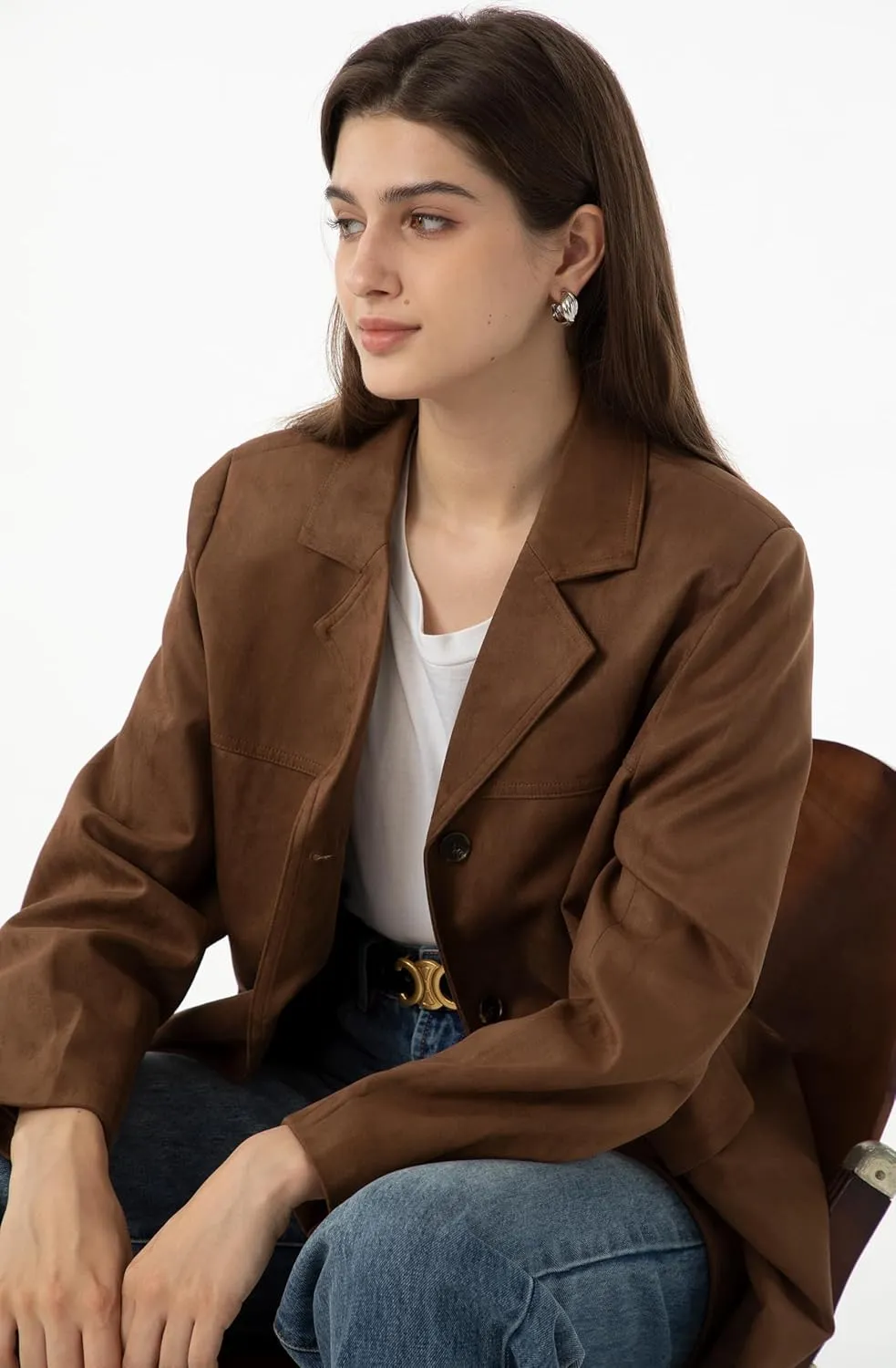 Babalet Women's Faux Suede Blazer Jacket 2024 Fall Fashion Outfits Oversized Casual Coat