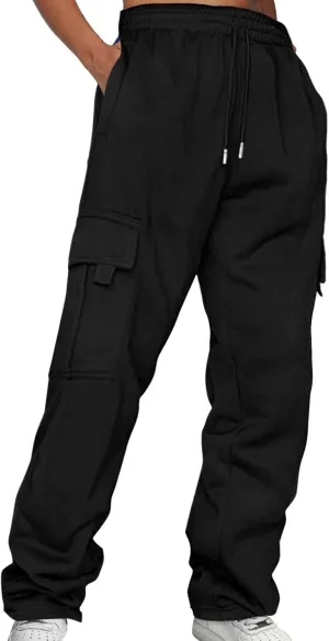 Baggy Sweatpants for Women Autumn and Winter Leisure Solid Color Hooded Sweater Pants with Cargo Sweatpants for
