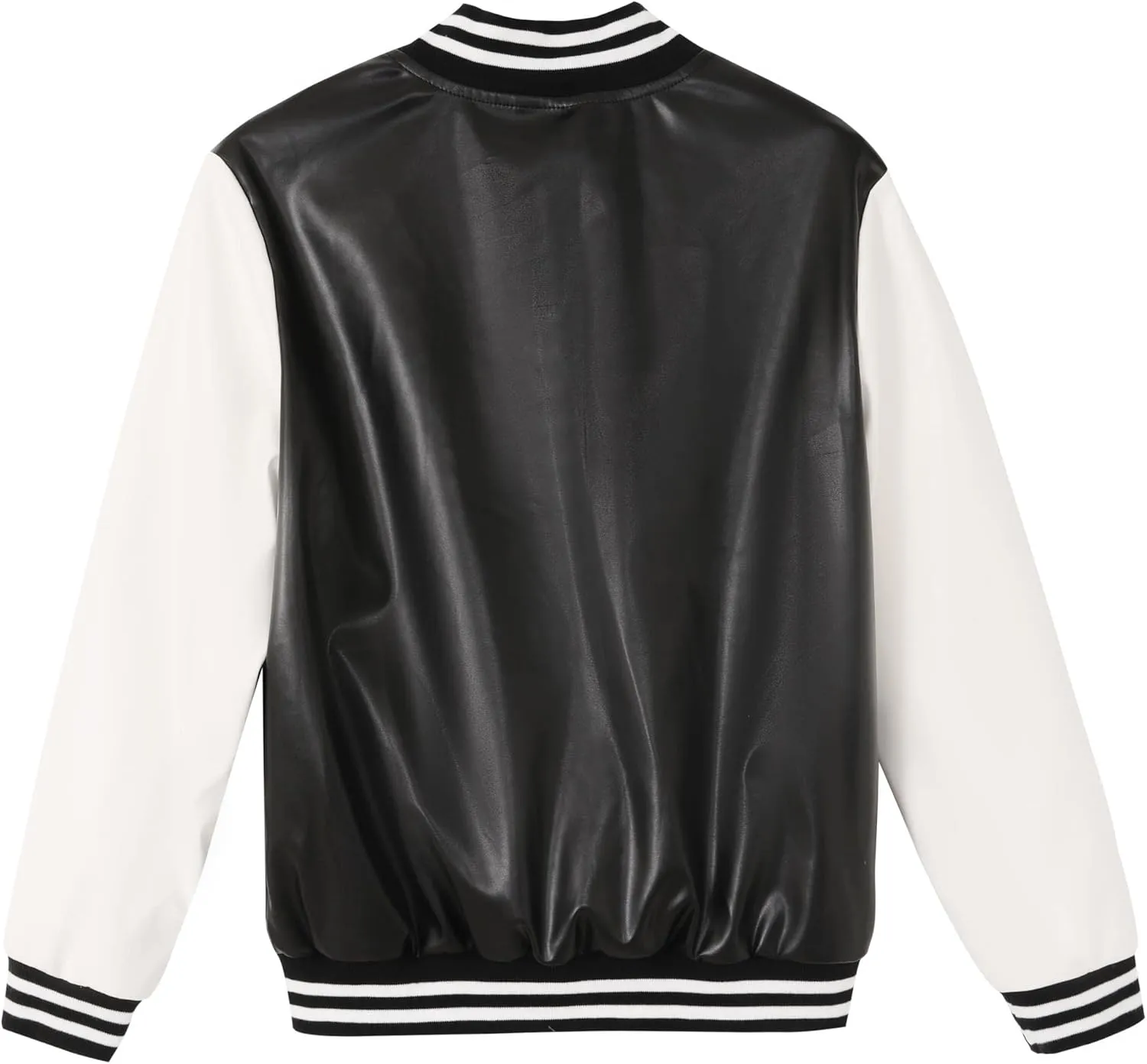 BAICAIYU Kids Baseball Leather Jackets Boys and Girls Varsity PU Letterman Coat Button Cardigan Bomber Lightweight Jacket