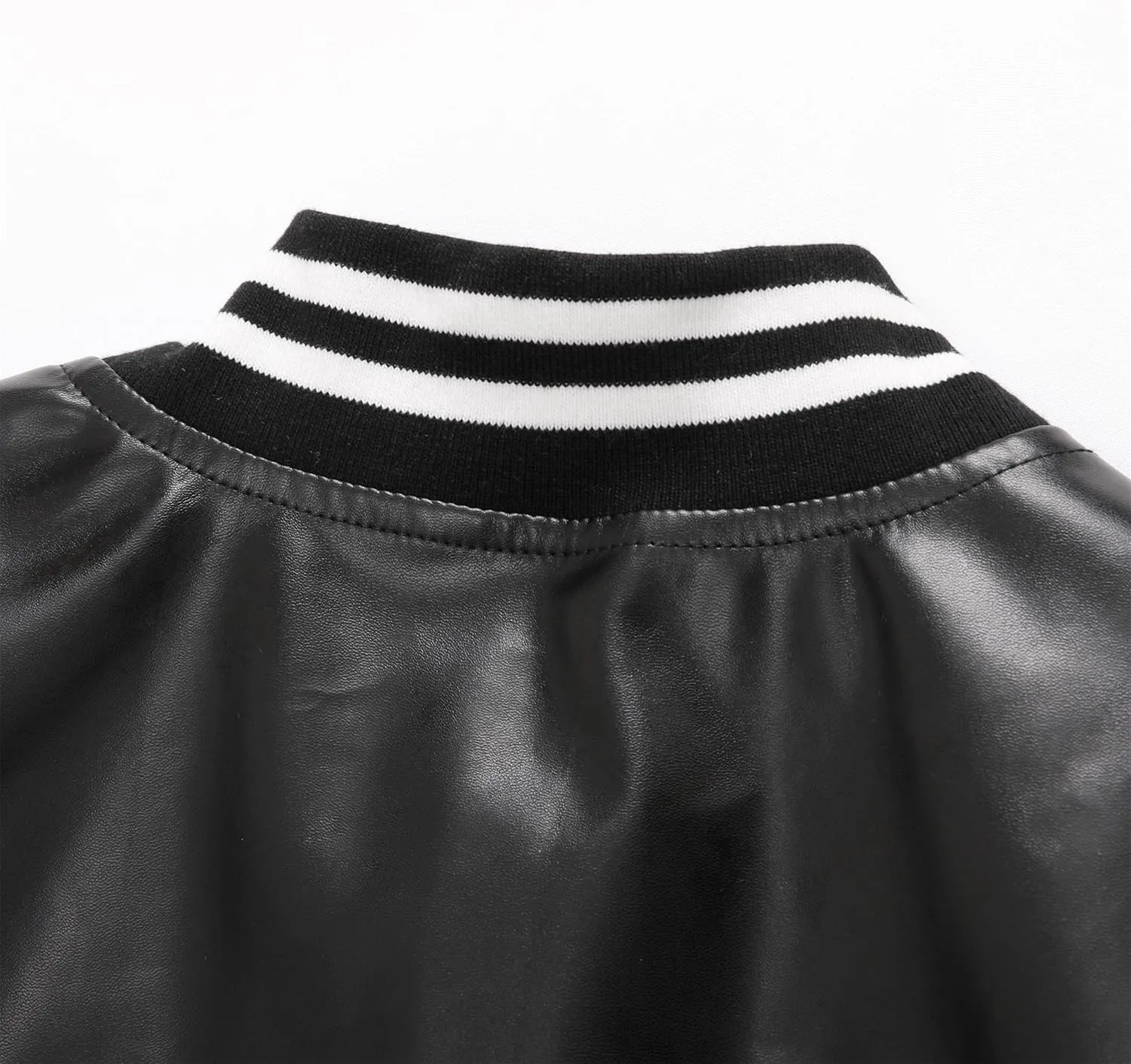 BAICAIYU Kids Baseball Leather Jackets Boys and Girls Varsity PU Letterman Coat Button Cardigan Bomber Lightweight Jacket