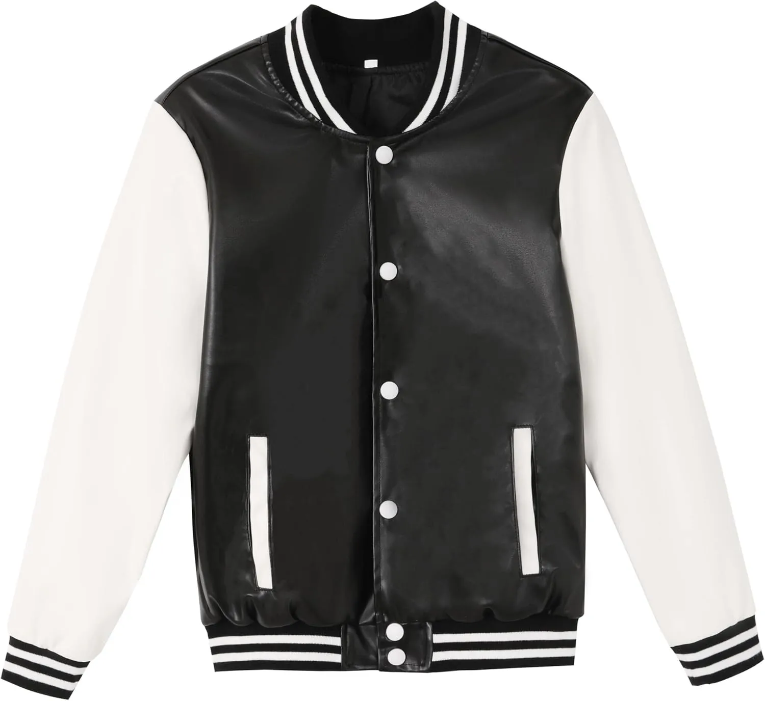 BAICAIYU Kids Baseball Leather Jackets Boys and Girls Varsity PU Letterman Coat Button Cardigan Bomber Lightweight Jacket