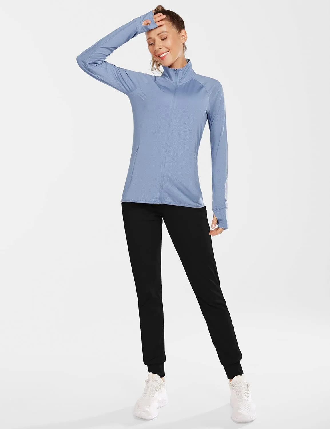 baleaf Women's Long Sleeve Running Shirts UPF 50  Sun Protection Full Zip Athletic Jackets Lightweight Zipper Pockets