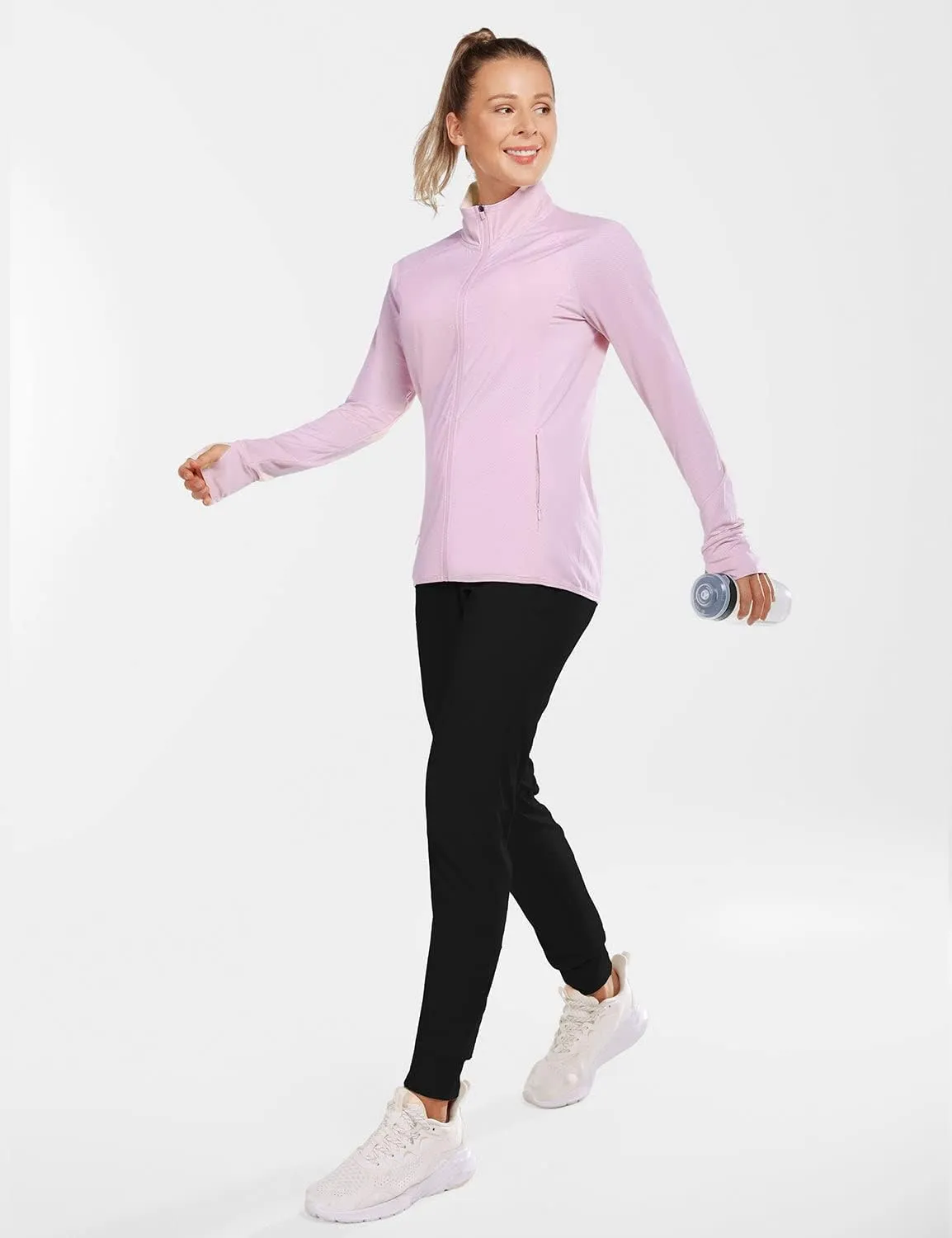 baleaf Women's Long Sleeve Running Shirts UPF 50  Sun Protection Full Zip Athletic Jackets Lightweight Zipper Pockets
