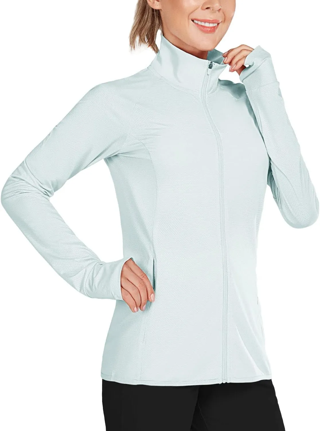 baleaf Women's Long Sleeve Running Shirts UPF 50  Sun Protection Full Zip Athletic Jackets Lightweight Zipper Pockets