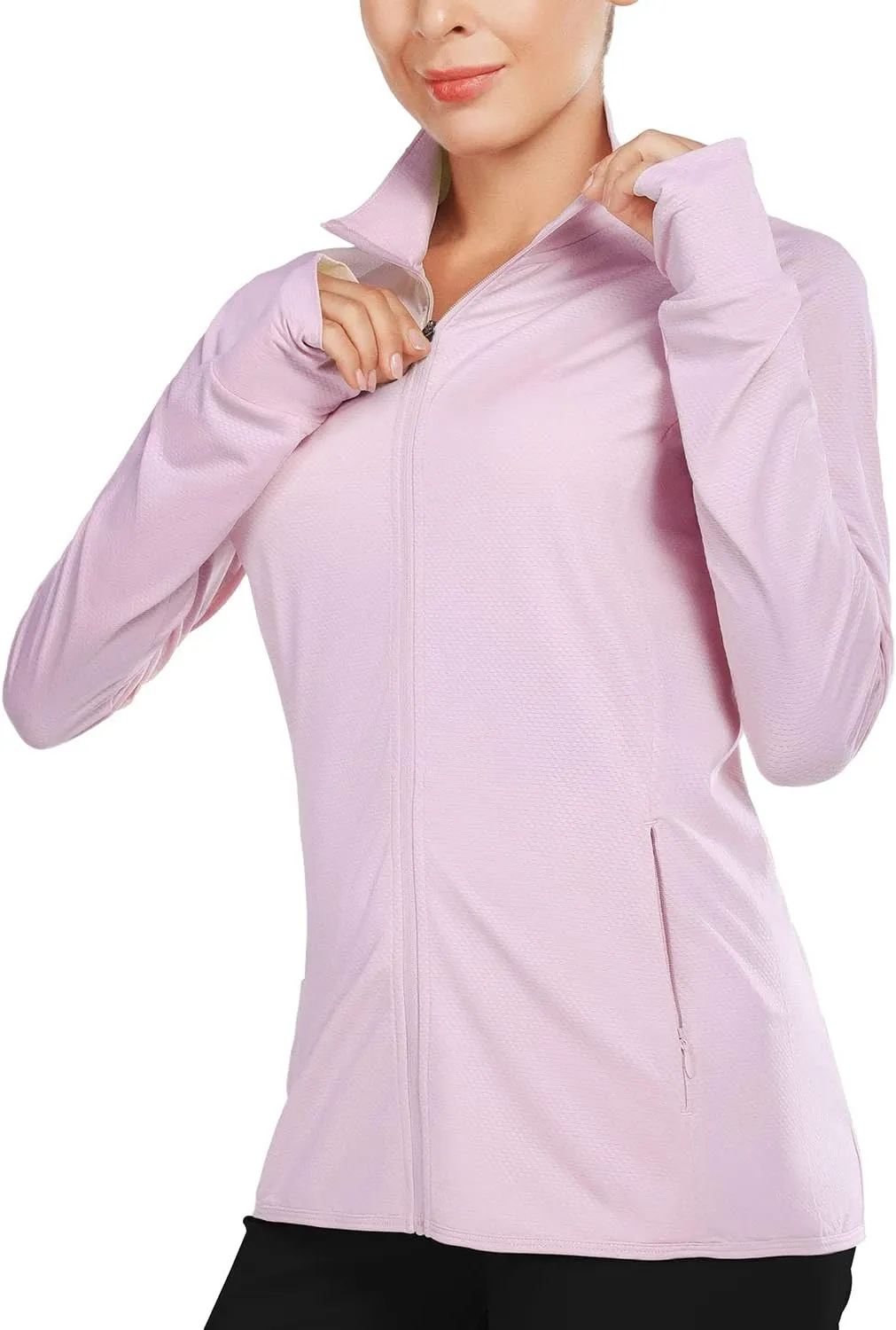 baleaf Women's Long Sleeve Running Shirts UPF 50  Sun Protection Full Zip Athletic Jackets Lightweight Zipper Pockets