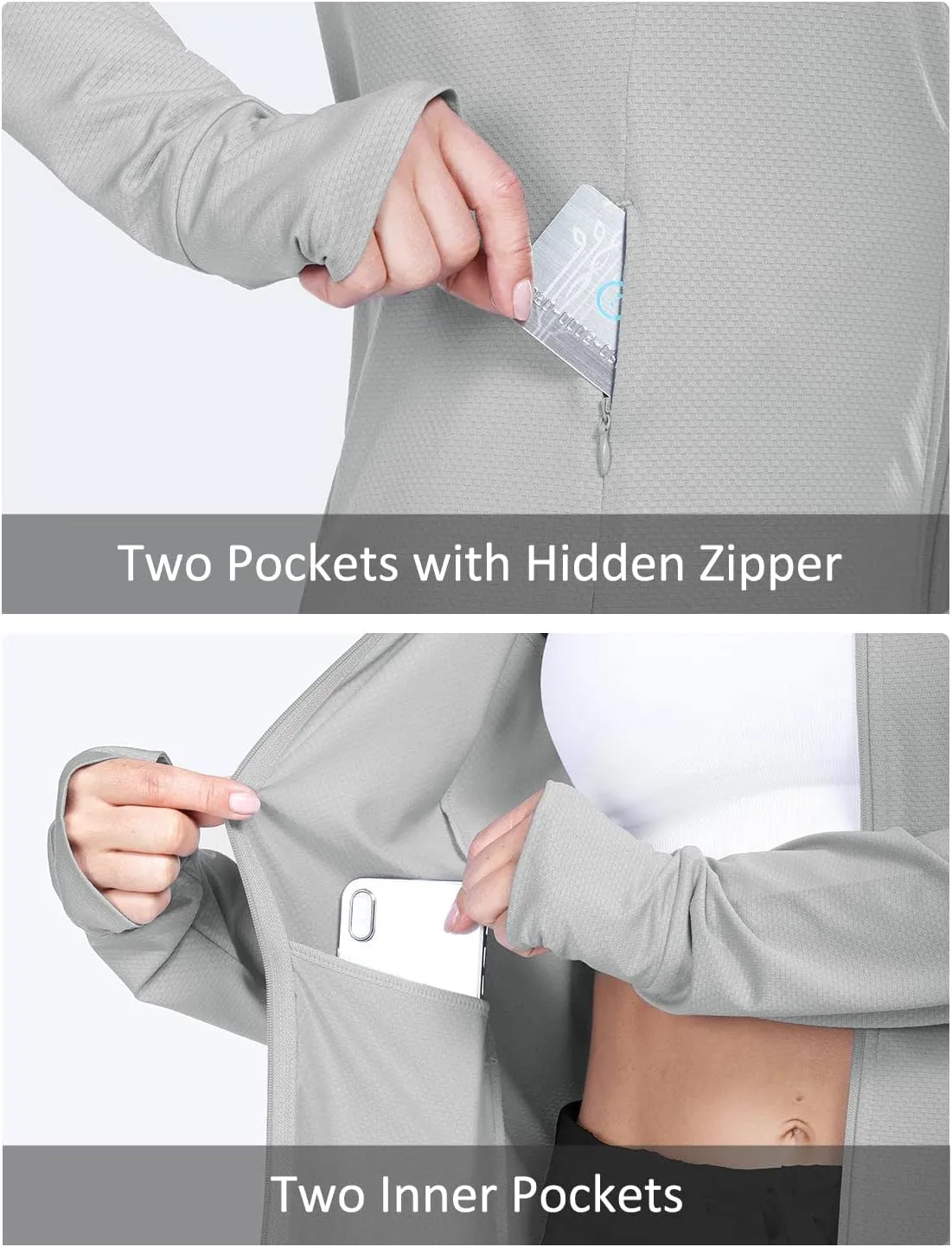 baleaf Women's Long Sleeve Running Shirts UPF 50  Sun Protection Full Zip Athletic Jackets Lightweight Zipper Pockets