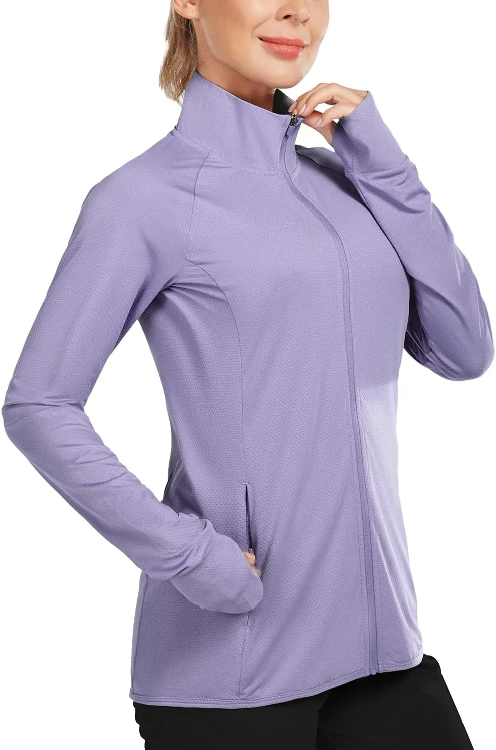 baleaf Women's Long Sleeve Running Shirts UPF 50  Sun Protection Full Zip Athletic Jackets Lightweight Zipper Pockets