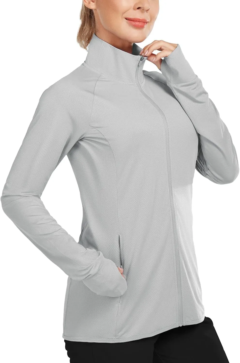 baleaf Women's Long Sleeve Running Shirts UPF 50  Sun Protection Full Zip Athletic Jackets Lightweight Zipper Pockets