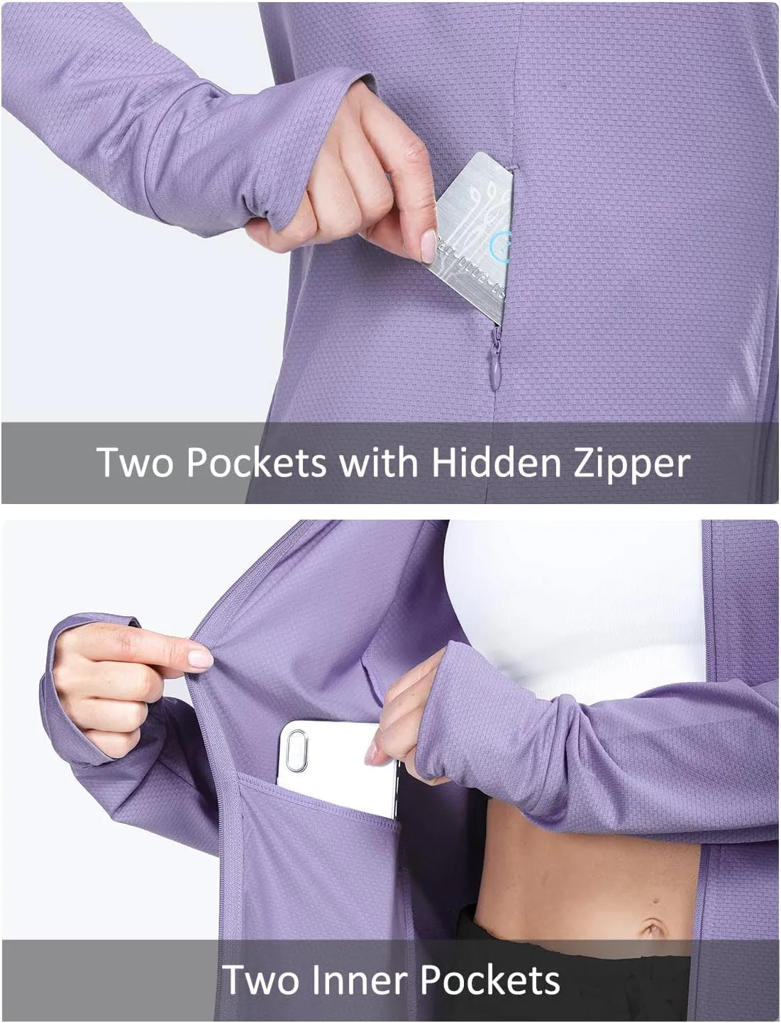 baleaf Women's Long Sleeve Running Shirts UPF 50  Sun Protection Full Zip Athletic Jackets Lightweight Zipper Pockets
