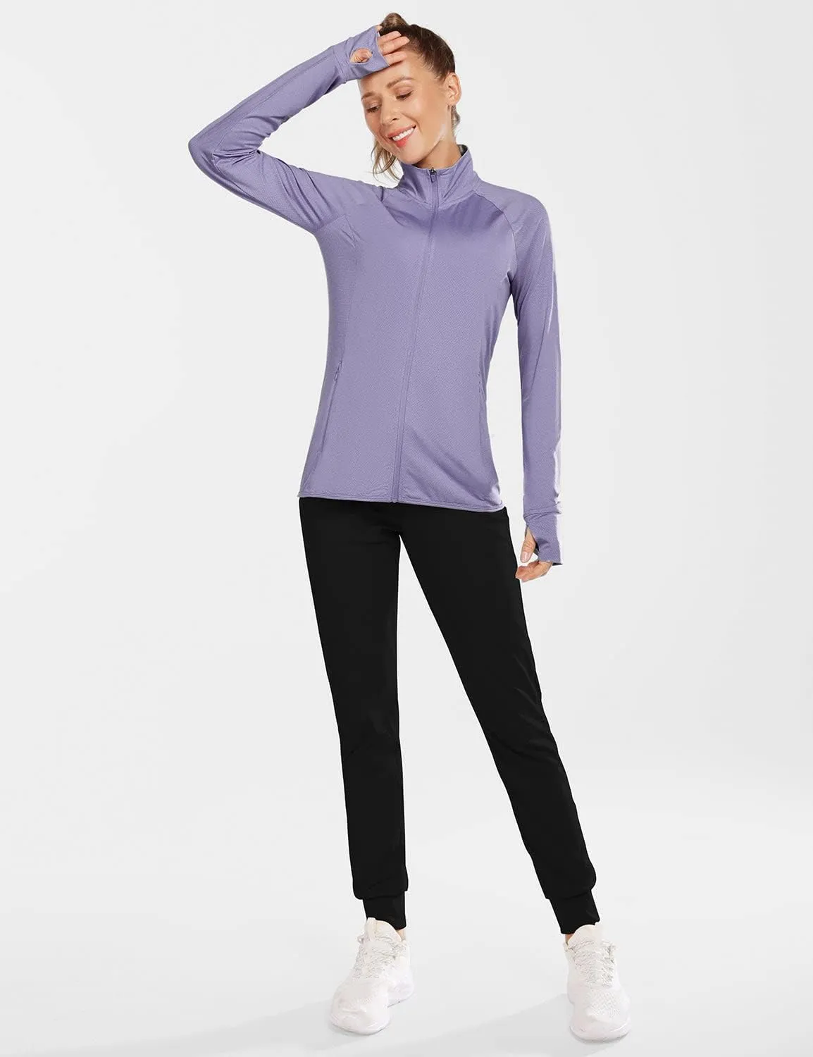 baleaf Women's Long Sleeve Running Shirts UPF 50  Sun Protection Full Zip Athletic Jackets Lightweight Zipper Pockets